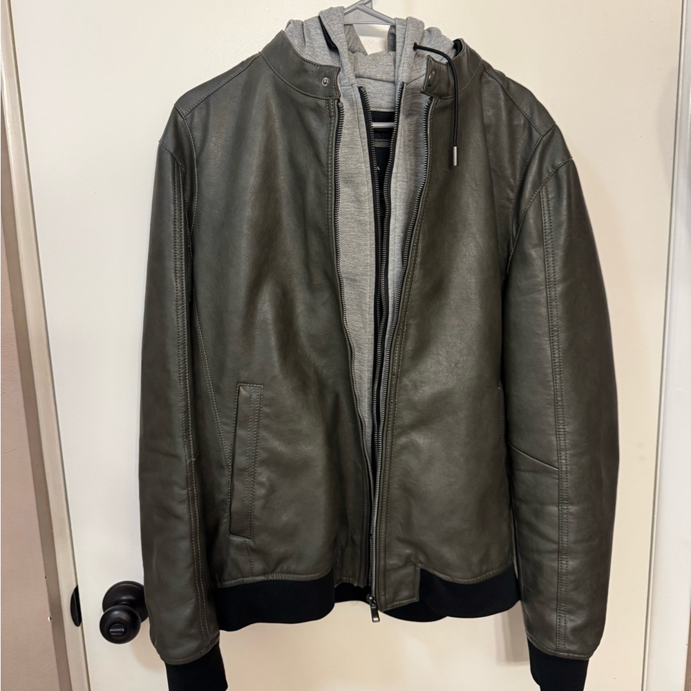 Faux Leather Jacket w/ Removable Hoodie - Picture 2 of 4